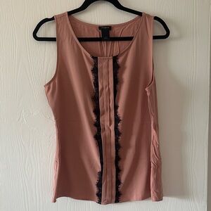 Ann Taylor Rose Pink Sleeveless Camisole with Black Lace Trim